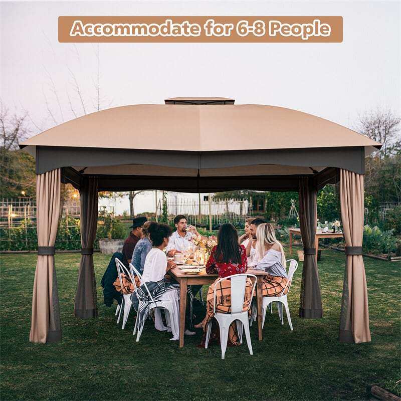 2 x 10FT Heavy Duty Steel Patio Gazebo, Double Vented Outdoor Canopy with Mesh Screen Netting & Zippered Privacy Curtains for Deck Garden Yard