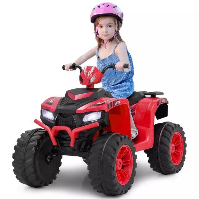 24V Kids Ride On ATV, Battery Powered Electric 4-Wheeler Quad Car with Wireless Connection & LED Lights for Boys/Girls Ages 3-8