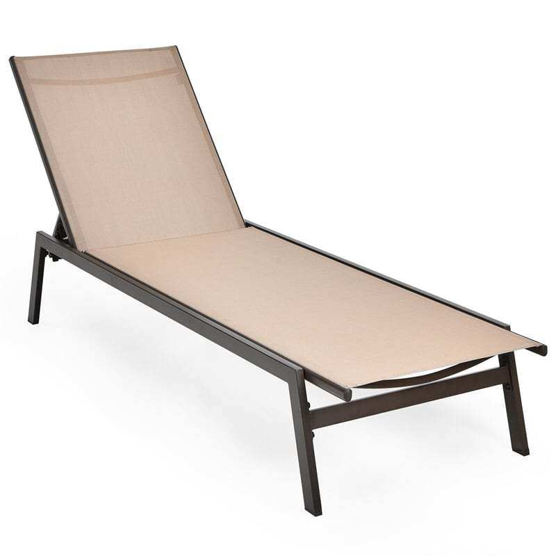 Outdoor Chaise Lounge Chair Reclining Pool Chair with 6-Position Adjustable Backrest