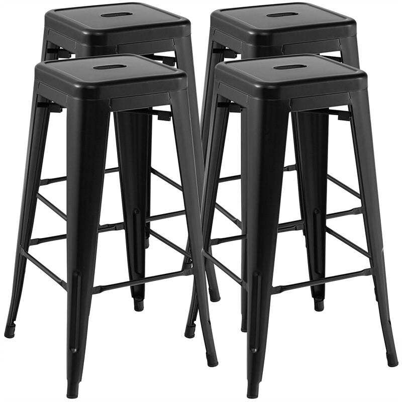 Stackable Backless Metal Bar Stools Set of 4 30” Bar Height Stools with Rubber Footpads & Handling Hole for Kitchen Dining Room