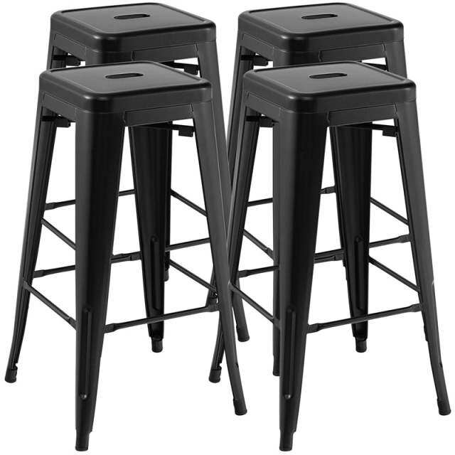 Stackable Backless Metal Bar Stools Set of 4 30” Bar Height Stools with Rubber Footpads & Handling Hole for Kitchen Dining Room