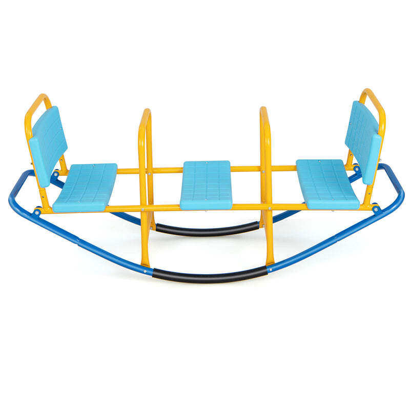Kids Rocking Seesaw, 3 Person Heavy-Duty Metal Teeter Totter Seesaw with Easy-Grip Handles, Indoor/Outdoor Rocking Toy for Toddlers Ages 3-8