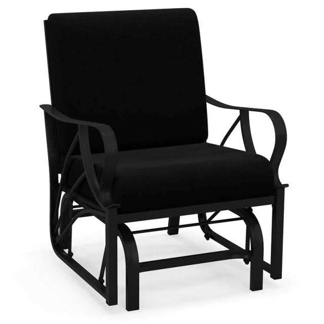 Outdoor Glider Rocking Chair with Cushion, Curved Armrest & Metal Frame, Ergonomic Patio Glider Chair for Porch, Backyard, Poolside