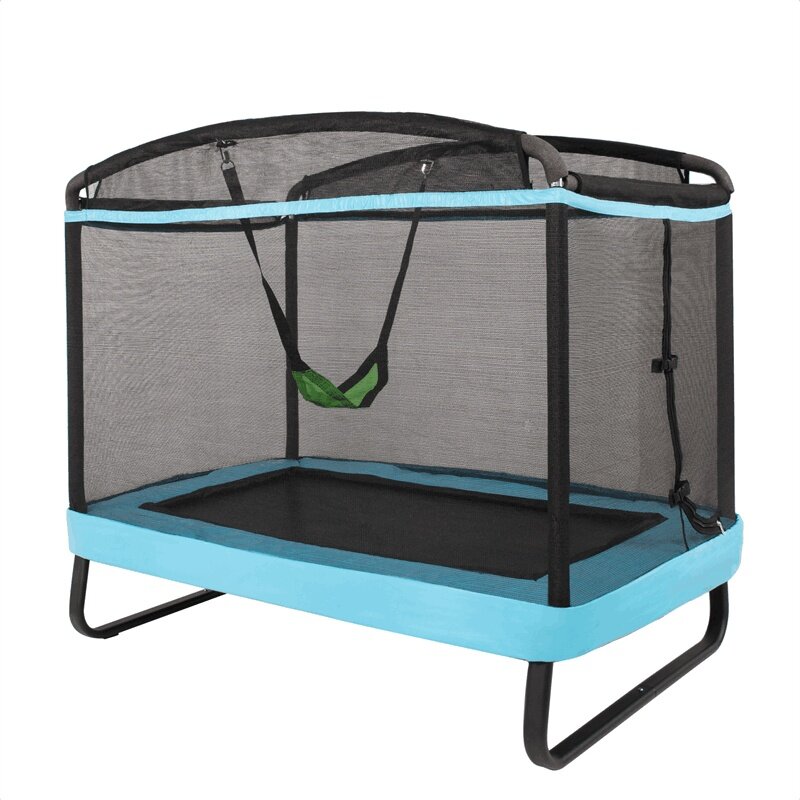 6FT Kids Trampoline with Swing & Safety Enclosure Net, ASTM Approved Indoor Outdoor Rectangle Trampoline for Boys & Girls, 220lbs Capacity