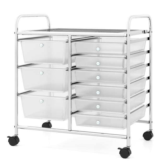 9-Drawer Rolling Storage Cart, Mobile Art & Craft Supply Organizer on Wheels, Metal Frame, Drawer Utility Cart for Classroom Office Home Salon