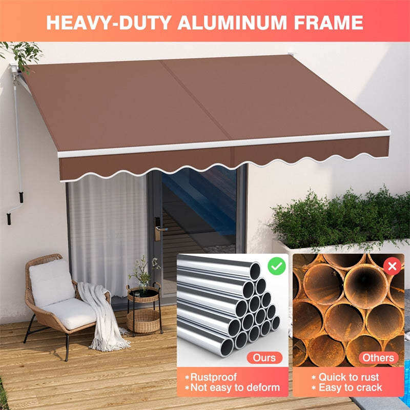 8x6.6FT Manual Retractable Awning, Aluminum Patio Sun Shade with Crank Handle, UV & Waterproof Awning Cover for RVs, Balcony, Porch, Window