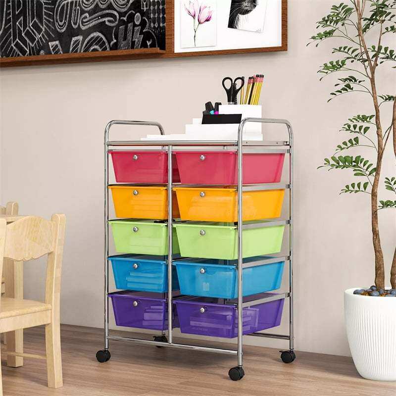 10 Drawer Rolling Cart, Storage Cart Organizer with Wheels, Mobile Utility Cart for Classroom, Office, Home, Craft, Art, Paper, Salon