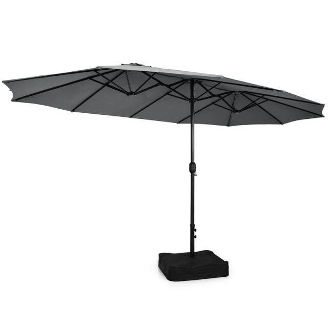 15FT Double-Sided Patio Umbrella with Base, Crank Handle & Air Vent, Extra Large Outdoor Market Umbrella for Poolside, Garden, Backyard