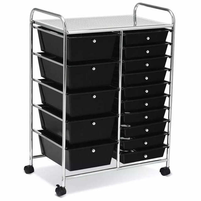 15-Drawer Rolling Storage Cart, Art & Craft Organizer with Wheels & Removable Drawers for Tools, Scrapbook Paper, Home Office School