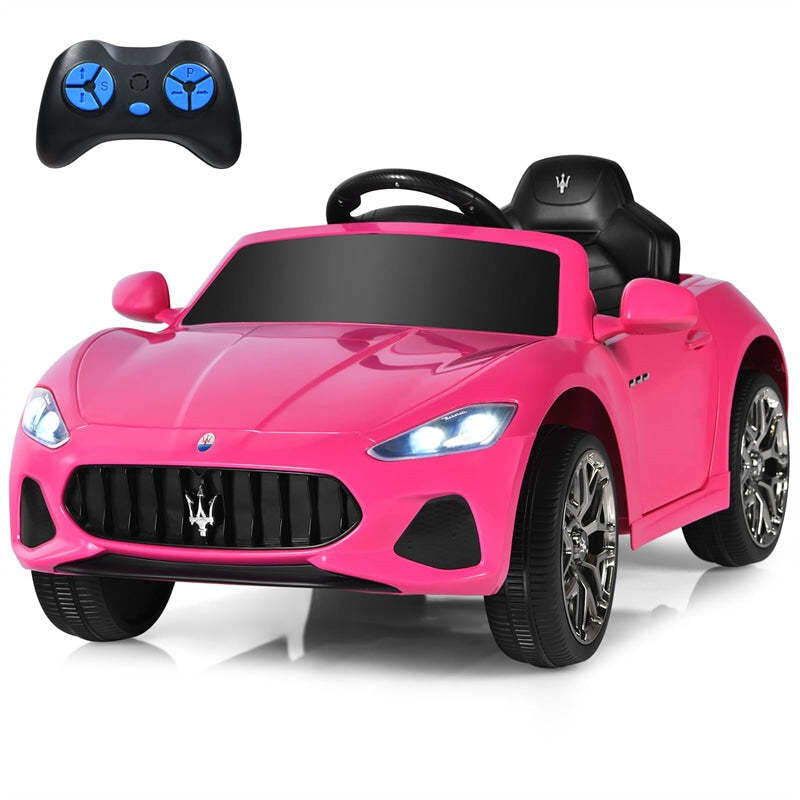 12V Kids Ride On Car, Licensed Maserati GranCabrio Electric Vehicle with Remote Control & Lights, Pink Ride On Toy for Boys Girls Gift