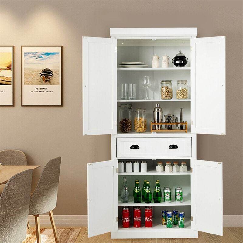 72" H Kitchen Pantry Cabinet, Freestanding Cupboard Traditional Large Tall Storage Cabinet with Drawers, Adjustable Shelves for Living Room