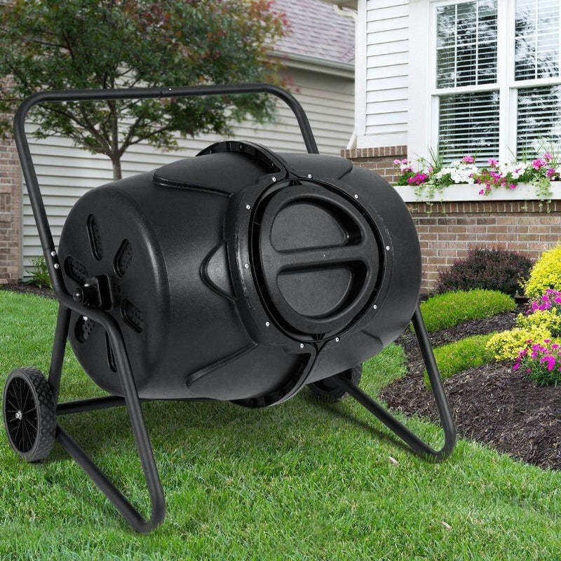 45 Gallon Outdoor Compost Tumbler Garden Waste Bin with Wheels