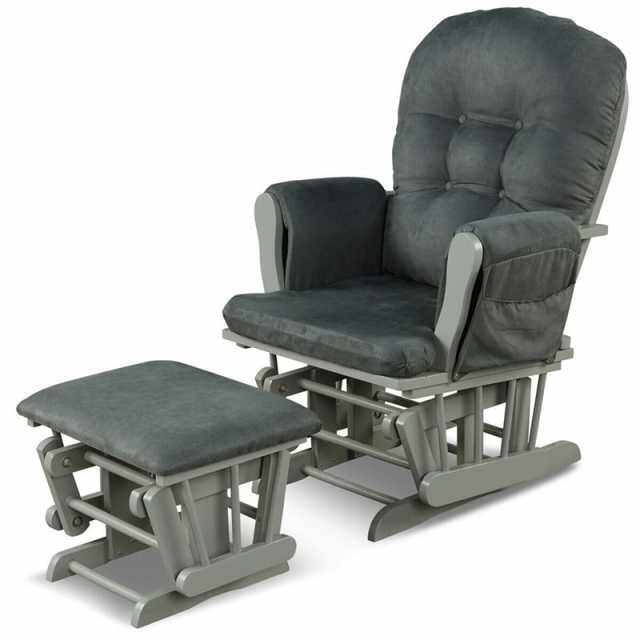 Wood Nursery Glider Chair & Ottoman Set, Upholstered Glider Rocker with Padded Cushion, Storage Pocket, Modern Rocking Chair for Nursery