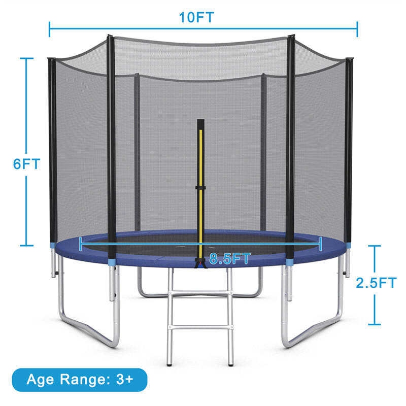 10FT Outdoor Trampoline Bounce Combo All-weather Backyard Trampoline with Safety Enclosure Net Combo & Ladder for Kids Adults