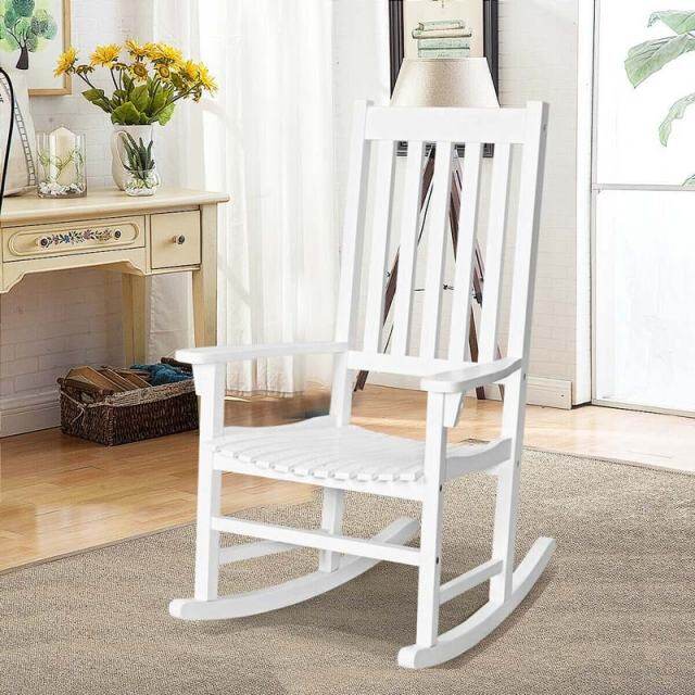 Oversized Acacia Wood Rocking Chair, High Back Patio Porch Rocker with Armrests & Slat Seat for Indoor & Outdoor Use