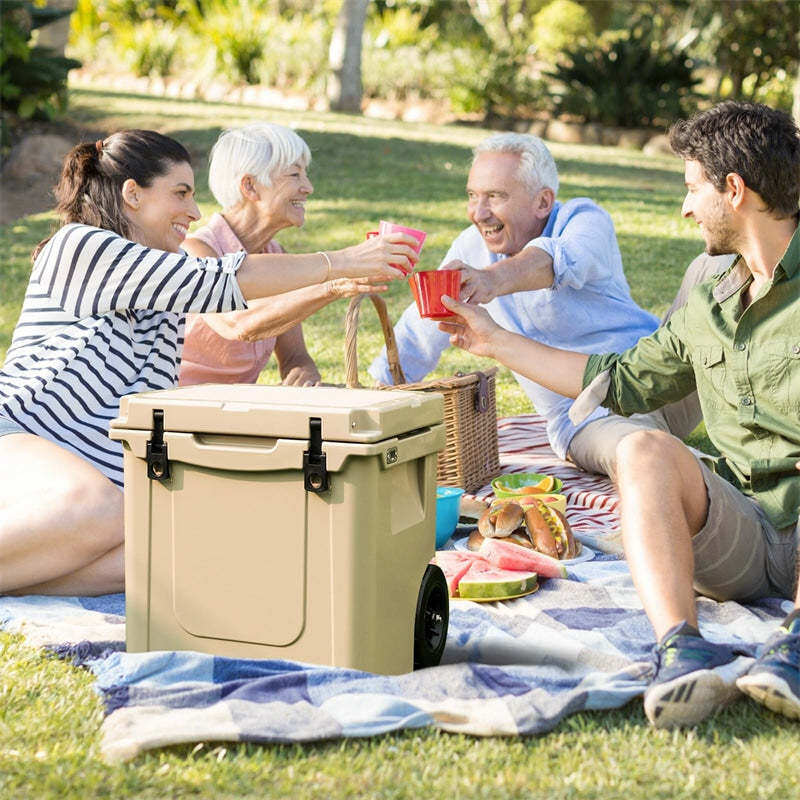 45 Quart Wheeled Cooler Large Ice Chest Portable Camping Cooler Box Heavy Duty Hard Cooler with All-Terrain Wheels & Adjustable Handle