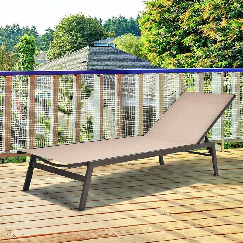Outdoor Chaise Lounge Chair Reclining Pool Chair with 6-Position Adjustable Backrest
