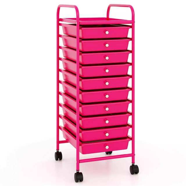 10-Drawer Rolling Storage Cart, Utility Cart with Drawers & Lockable Wheels, Mobile Art Craft Drawer Cart for Home Office, School