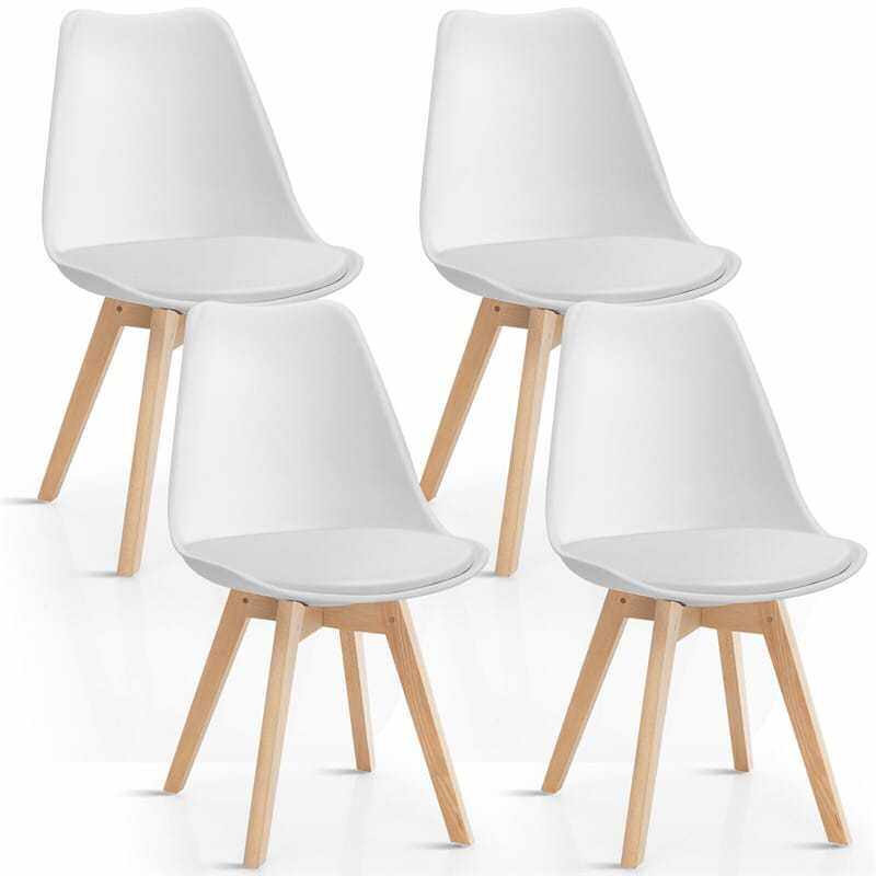Set of 4 Modern Dining Chairs High Back Kitchen Chairs Mid Century Tulip Side Chairs with Padded Seats & Solid Wood Legs