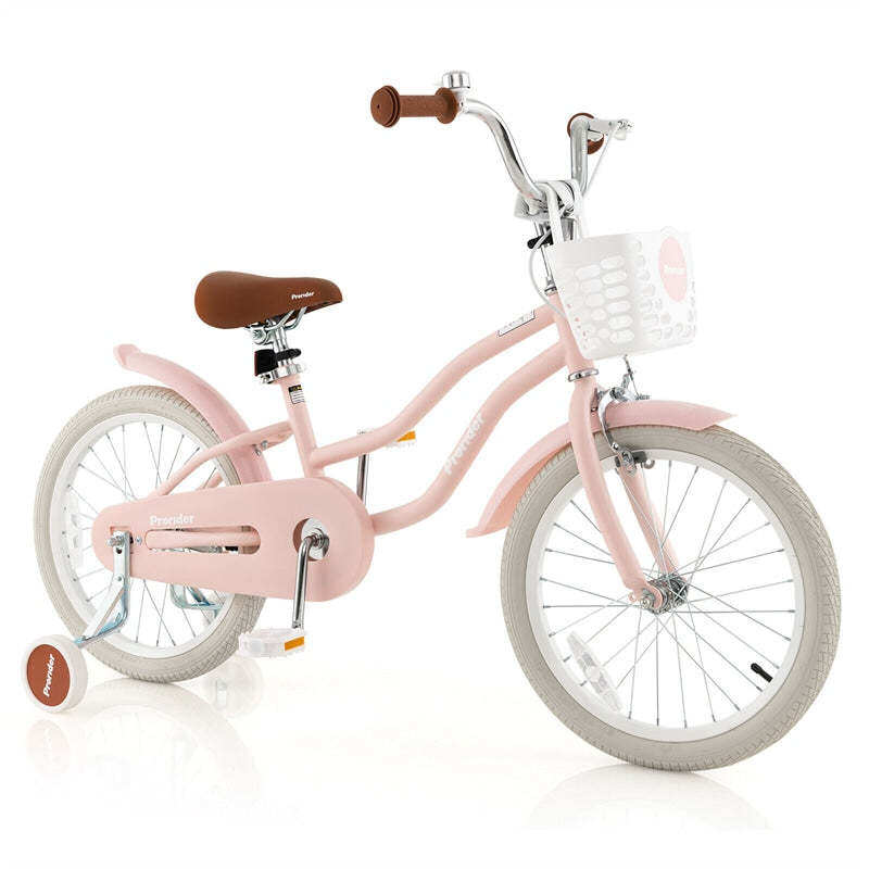 18" Kids Bike, Toddler Bicycle Girls Boys Bike for 3-8 Years Old with Training Wheels Adjustable Seat Removable Basket