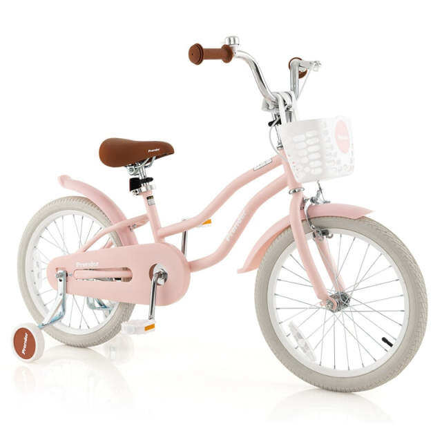 18" Kids Bike, Toddler Bicycle Girls Boys Bike for 3-8 Years Old with Training Wheels Adjustable Seat Removable Basket