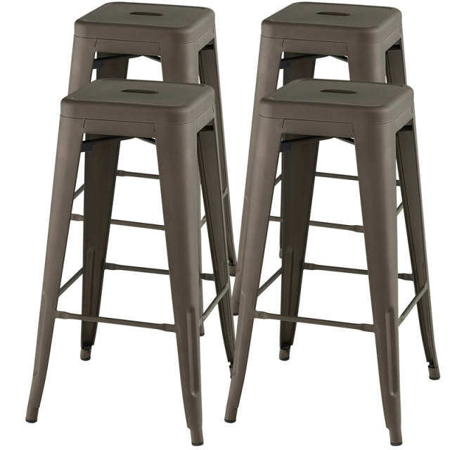 Stackable Backless Metal Bar Stools Set of 4 30” Bar Height Stools with Rubber Footpads & Handling Hole for Kitchen Dining Room