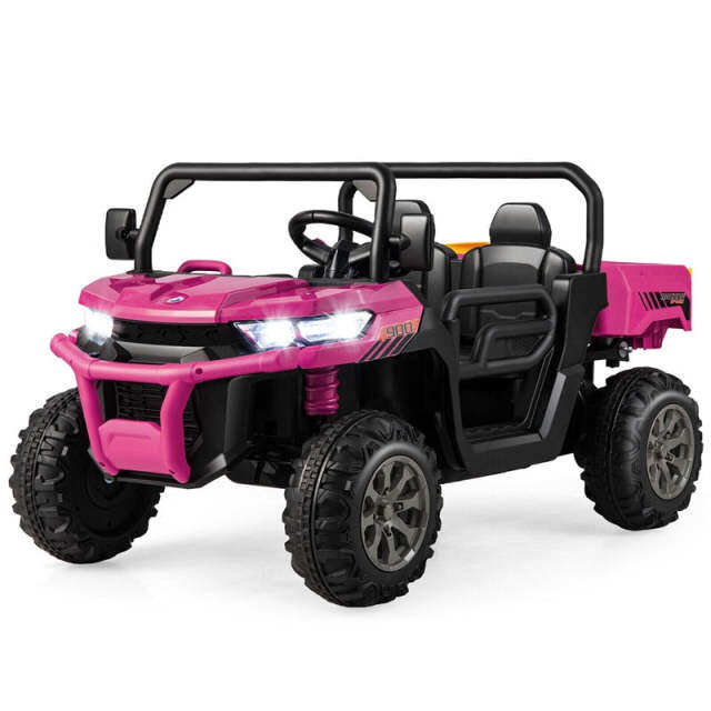 2-Seater Ride On Kids Car, 12V Off-Road UTV Electric Dump Truck with Remote, Dump Bed, Shovel & Rocking Function, Toddler Battery Ride On Toy