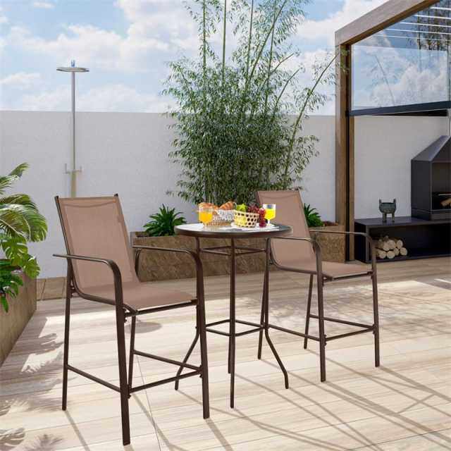 3-Piece Patio Bar Set, Outdoor Bar Height Bistro Set with 2 Chairs & Tempered Glass Top Table for Backyard, Garden, Lawn
