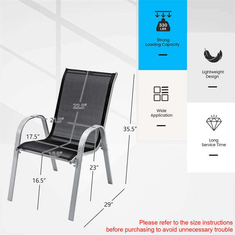 4-Pack Stackable Patio Dining Chairs, All-Weather Heavy Duty Steel Frame Outdoor Chairs with Armrests, 330LBS Capacity for Poolside Backyard