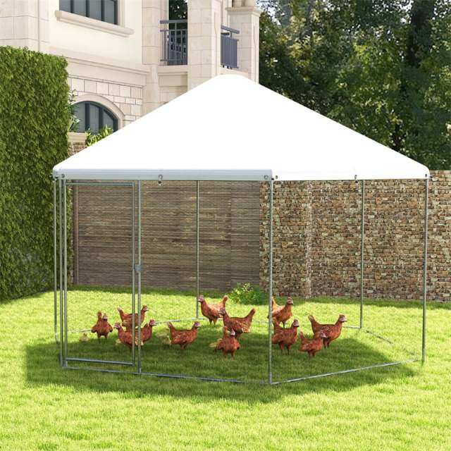 13FT Large Chicken Coop, Hexagonal Galvanized Steel Walk-in Poultry Cage Rabbit Hen Run House with Waterproof Cover for Backyard, Farm
