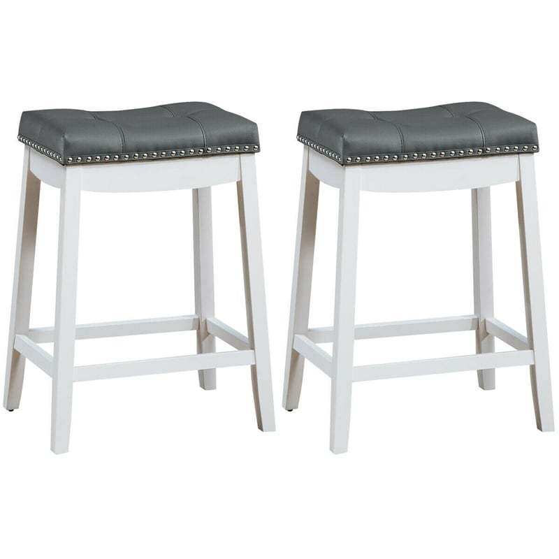 Set of 2 Saddle Seat Bar Stools, 24" Backless Counter Height Barstools with Cushions, Rubber Wood Legs & Footrests for Home Kitchen Living Room