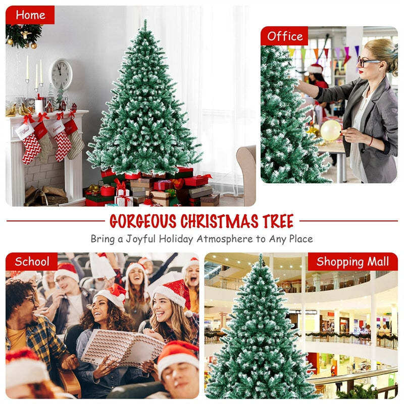 6ft 1111 Branch Tips Unlit Snowy Hinged Artificial Christmas Tree with  Metal Stand