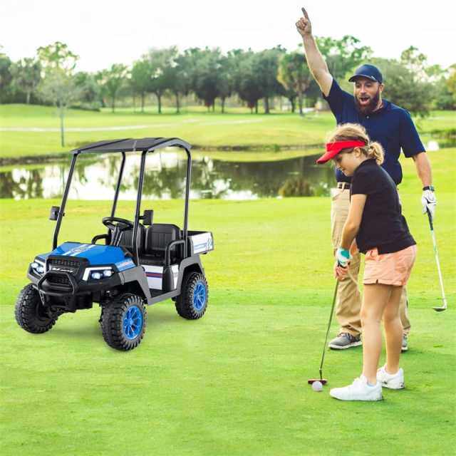 24V Kids Golf Cart, 4WD 2-Seater Electric Ride-On Car with Sun Shade, Storage Trunk, Remote Control & LED Lights for Boys & Girls Ages 3+