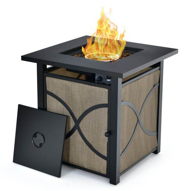 25" Square Propane Fire Pit Table 40000BTU Outdoor Gas Fire Table with Removable Lid, Fire Glass, Adjustable Flame, CSA Approved for Patio Garden