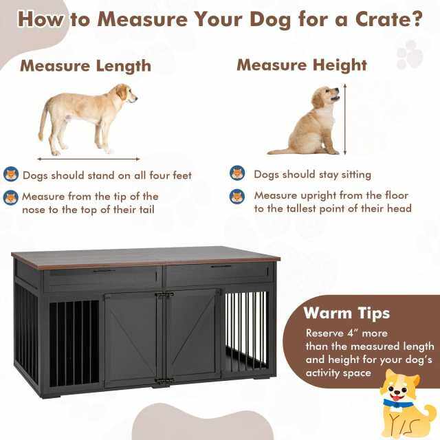 Large Double Dog Crate Furniture 72" Indoor Dog Kennel with Removable Room Divider, 2 Drawers & Doors for Medium Large Dogs