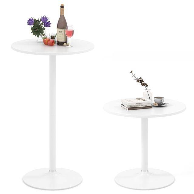 2PCS 2-in-1 Bar Table with Detachable Pole, Metal Base, Convertible 40"/22" Height, Cocktail Table, Round Pub Table for Living Room, Restaurant