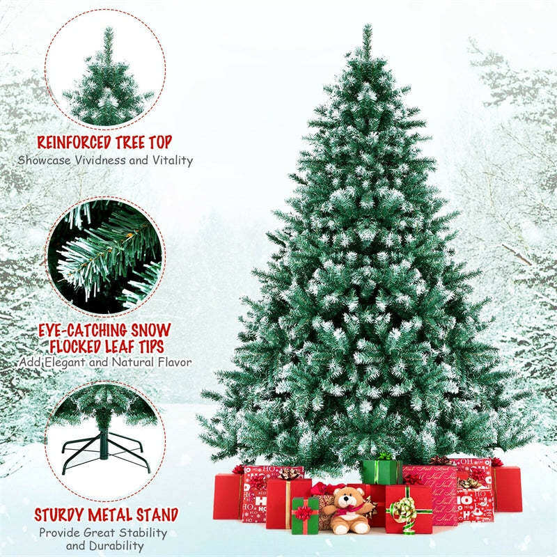 7ft 1615 Branch Tips Unlit Snowy Hinged Artificial Christmas Tree with  Metal Stand