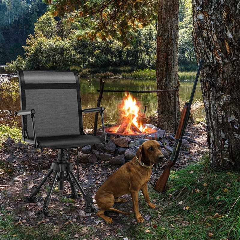 360° Swivel Hunting Blind Chair, Height Adjustable Folding Hunting Chair with 4 Adjustable Legs & Armrests, All-Terrain Feet, 330LBS Capacity