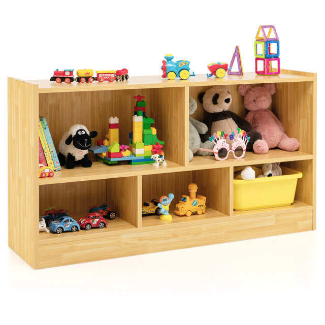 5-Cube Toy Storage Organizer Wood Cube Storage Organizer 2-Shelf Bookcase School Classroom Storage Shelves Daycare Cubbies