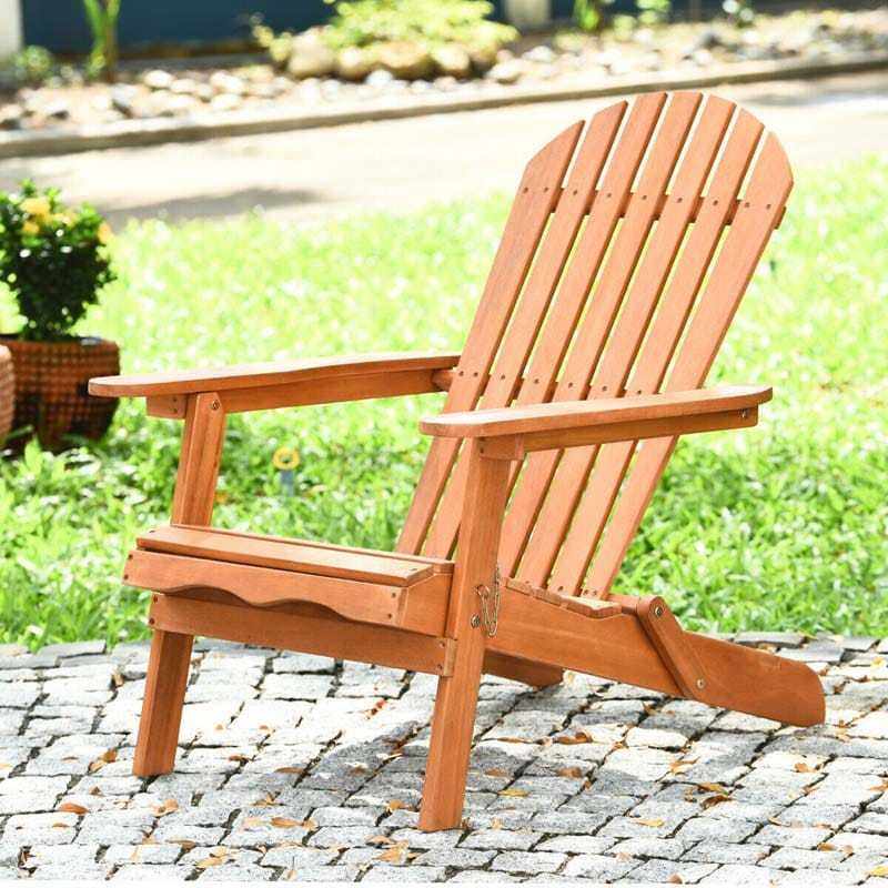 Eucalyptus Wood Folding Adirondack Chair, Weather Resistant Outdoor Adirondack Lounge Chair 400lbs Capacity for Patio, Deck, Backyard