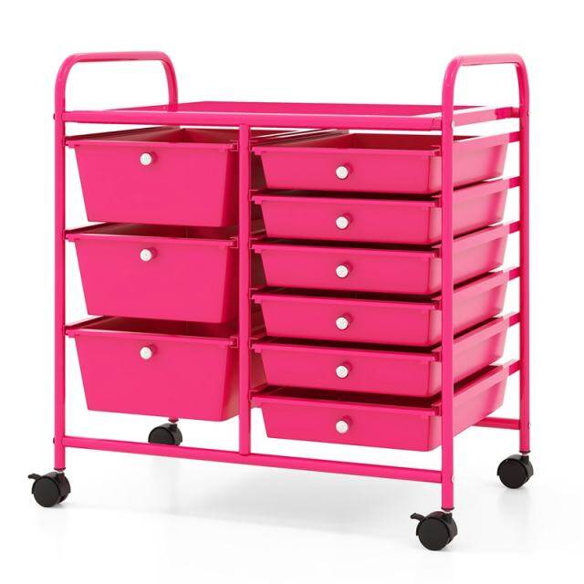 9-Drawer Rolling Storage Cart, Mobile Art & Craft Supply Organizer on Wheels, Metal Frame, Drawer Utility Cart for Classroom Office Home Salon
