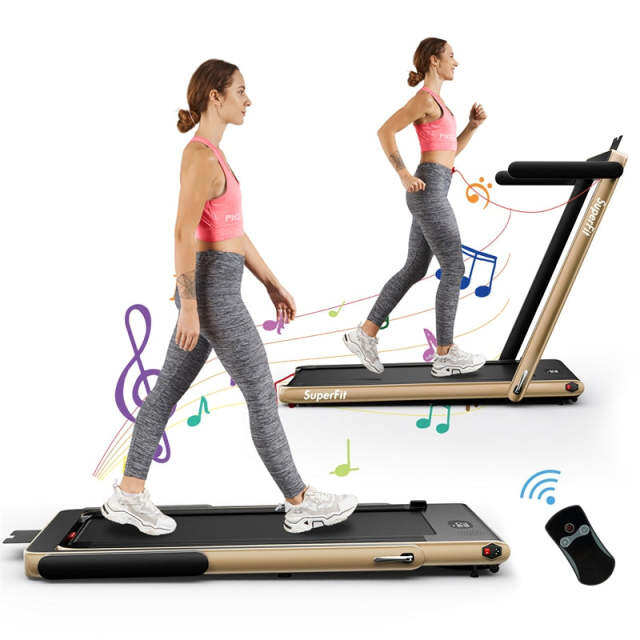 2-in-1 Folding Treadmill, 2.25HP Under Desk Treadmill with LED Display, APP & Remote Control, No Installation, Walking Jogging Machine for Home