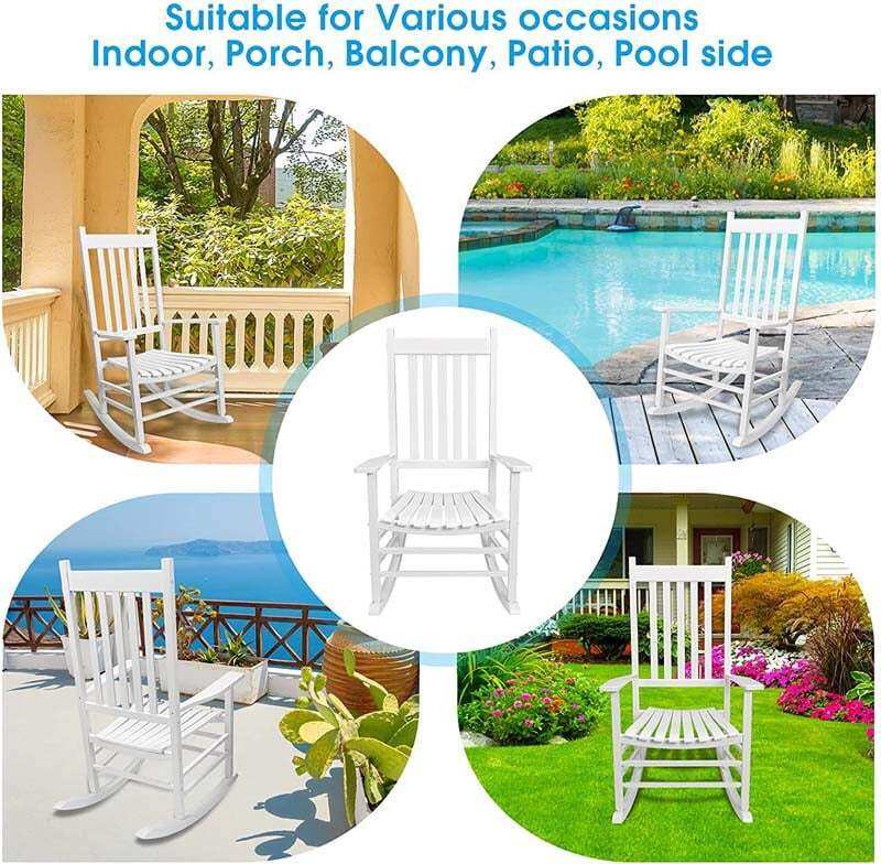 Oversized Acacia Wood Rocking Chair, High Back Patio Porch Rocker with Armrests & Slat Seat for Indoor & Outdoor Use