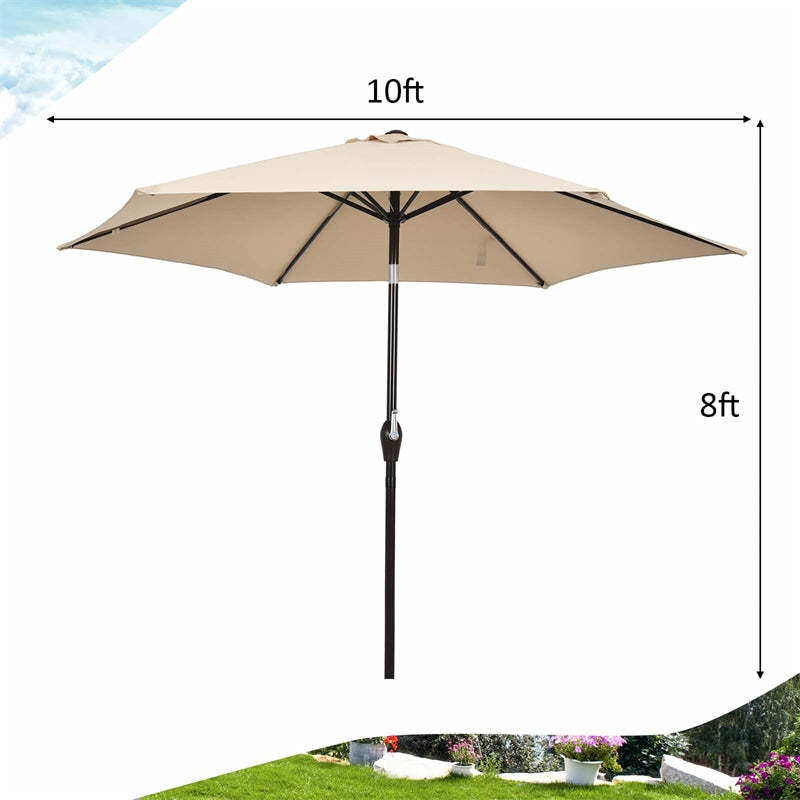 10FT Patio Umbrella Outdoor 6 Ribs Steel Market Table Umbrella with Push Button Tilt & Crank for Garden Backyard Deck Pool
