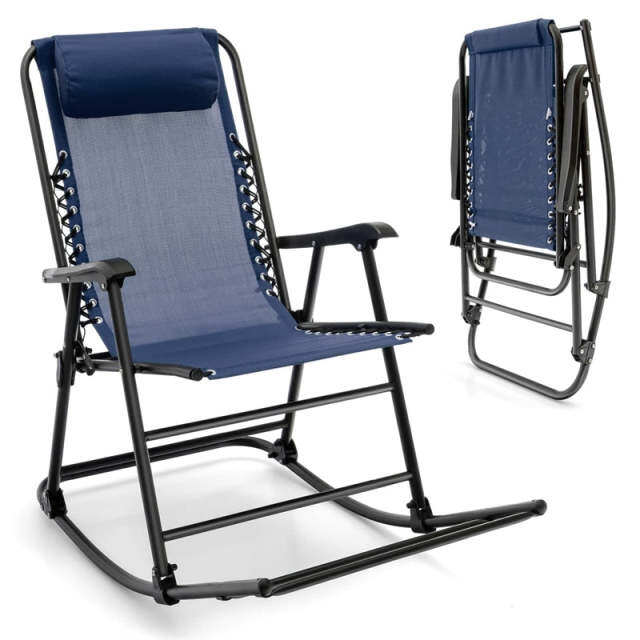 Zero Gravity Rocking Chair, Folding Camping Rocker with Headrest, Cozy Armrests & Footrest, Portable High Back Lawn Chair for Garden Patio h1