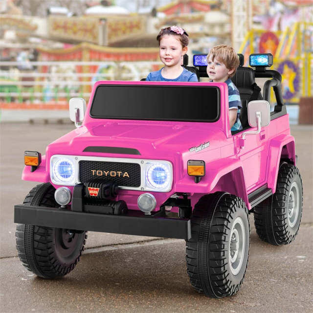 2-Seater Ride on Car Truck 12V Toyota FJ40 Kids Electric Vehicle with Remote Control Laser Lights Storage Music