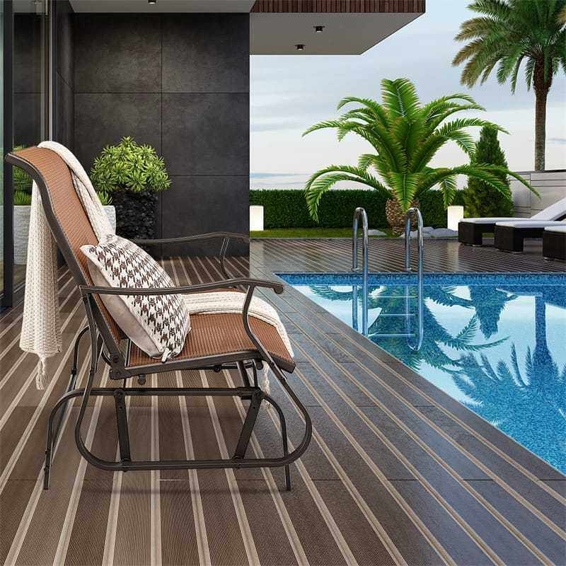 2-Person Outdoor Glider Bench with Steel Frame, Breathable Fabric & High Back, 660lbs Capacity Patio Swing Glider Loveseat for Backyard Poolside Porch