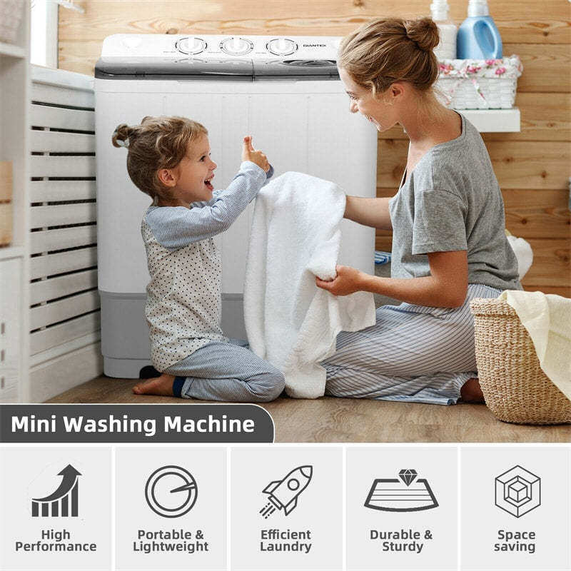 Portable Washing Machine, Twin Tub 22LBS Capacity Compact Laundry Washer Spin Dryer Combo with Control Knobs & Drain Pump for Apartment, RV