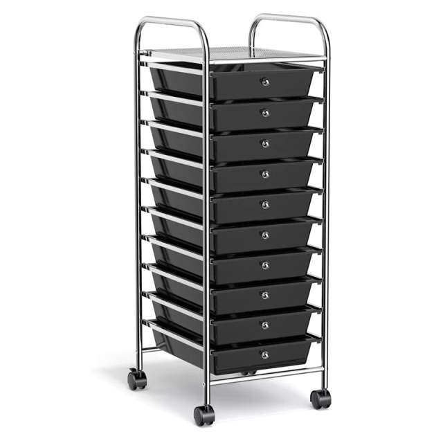 10-Drawer Rolling Storage Cart, Utility Cart with Drawers & Lockable Wheels, Mobile Art Craft Drawer Cart for Home Office, School