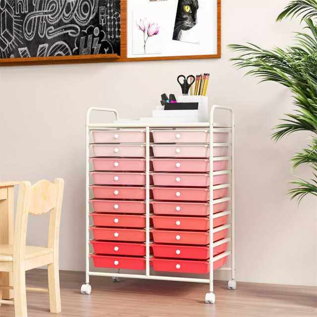 Storage Drawer Cart, 20-Drawer Rolling Cart Organizer with Lockable Wheels, Mobile Utility Cart for Office School Art Craft Supplies